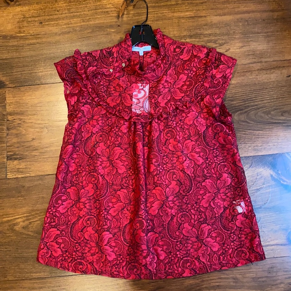 Les Petite lace deep red blouse new with tags